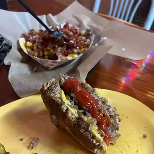 Bacon cheese fries and the patty melt burger