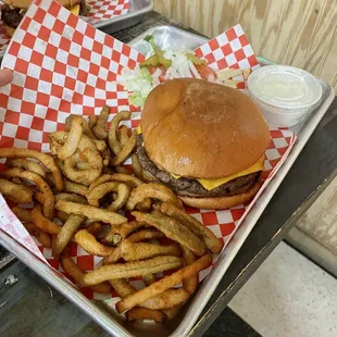 Cheeseburger, Texas toothpicks, homemade ranch