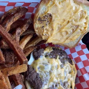 Cheeseburger and fry