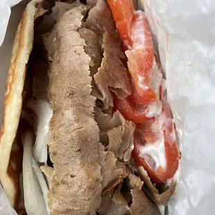 Gyro sandwich with extra tzatziki sauce