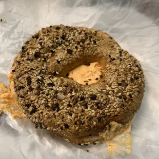 Everything bagel with Calabrian chili cream cheese