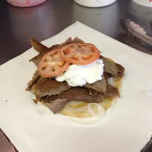 Best gyro in town! And it had lots of meat just the way I like it. Topped with cucumber sauce, onion and tomato delicious!!!