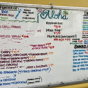 Menu- ran out of a bunch of stuff by 12:10 pm