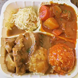 I almost cried this was soooo good...beef stew mix with roast pork and brown gravy. Shoots, gravy all over!!!
