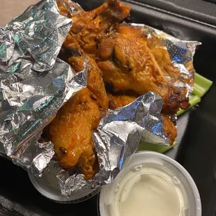 Buffalo Wings bone in. Extra ranch