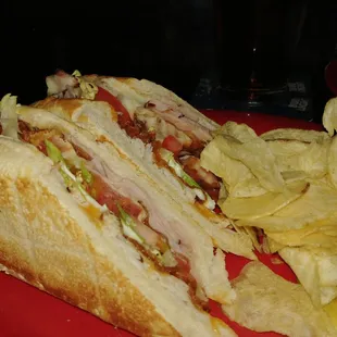 Ham and turkey club sandwich.