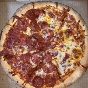 half cheese, half pepperoni!