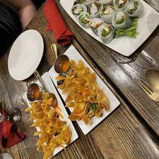 two plates of food on a table