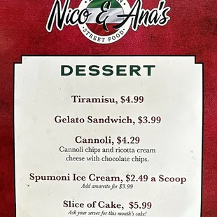 Dessert Menu