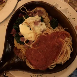 Chicken Florentine with a side of spaghetti... beautifully done!