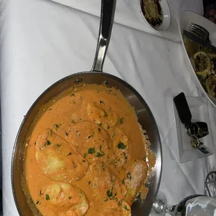 a pan of food on a table