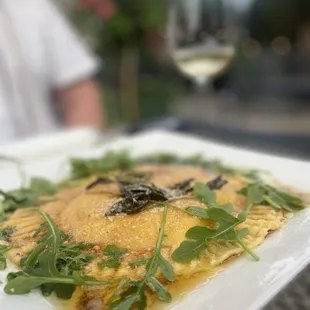 The most brilliant giant squash filled ravioli with brown butter sauce!