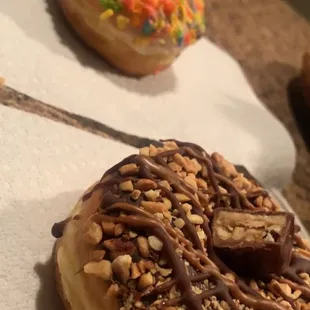 Fruity pebbles donuts, Snickers donut