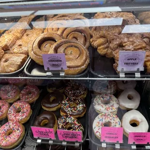 Cronuts, cinnamon roll, and apple fritters
