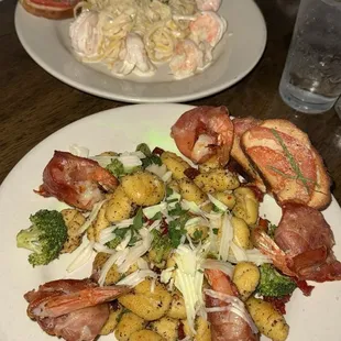 Special of the night. Prosciutto wrapped shrimp and gnocchi