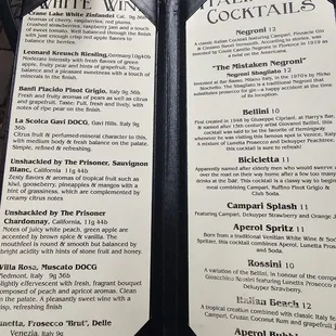 Drink menu