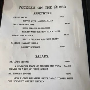 Dinner menu