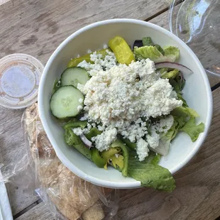 Greek Salad, no olives with Greek dressing.