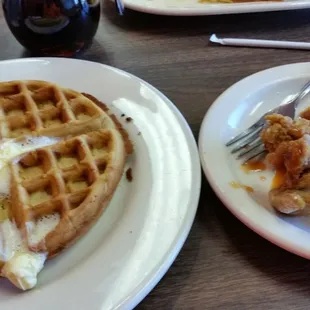 a plate of chicken and waffles