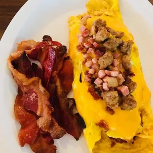 Bacon and meatlovers omelette