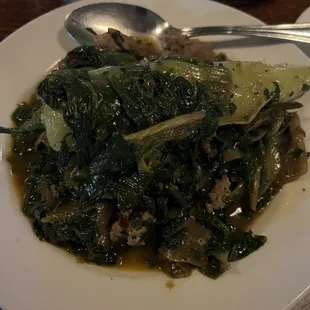 Greens with sausage