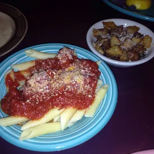 The side dishes. Wife got the Italian potatoes with her salmon. I got the penne. Both hot and delicious