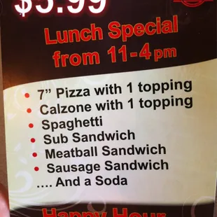 $6 lunch special
