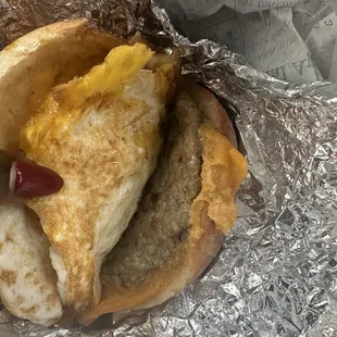 Turkey Sausage Egg 'N Cheese Bagelwich Plain, Toasted, Skinnied, Buttered bagel