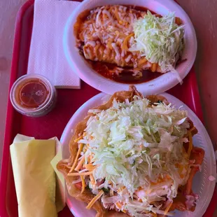 Chicken salad and enchiladas
