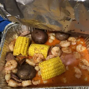 This is what I found in the pan when I got home.  WHERE THE HECK ARE THE CRAB LEGS!!!!