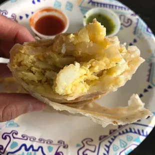Breakfast burrito- no bacon - with bean. They always charge me to add beans. 60% of the time they forget them