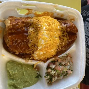 Smothered carne asada chimichanga