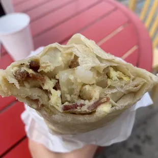 Breakfast burrito with bacon