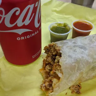 a burrito and a drink
