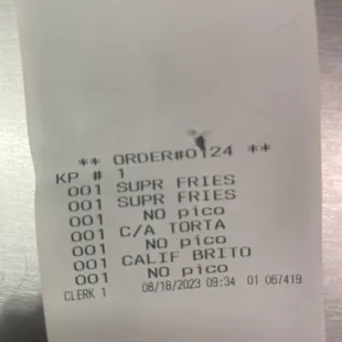 a receipt for a mexican restaurant