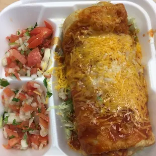 Shredded beef chimichanga enchilada style