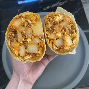 Chorizo &amp; Eggs Burrito with potatoes.