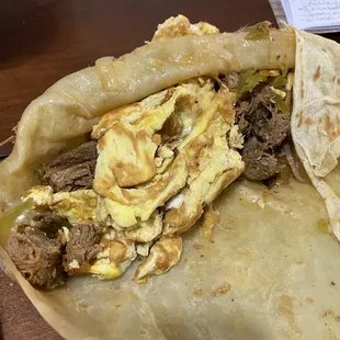 Lots of meat and egg in my Machaca Egg burrito