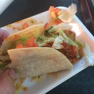 Fish taco missing a tortilla.  It was a good taco otherwise.