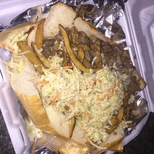 Shredded beef hoagie