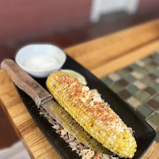 Elote with cream on the side
