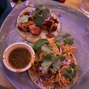 Pollo De Tinga Taco and Carnitas Taco