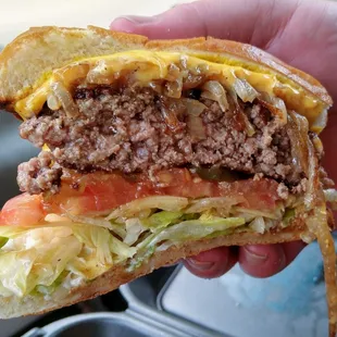 Cheeseburger with Everything. Juicy and delicious.