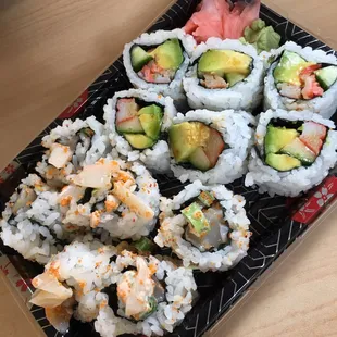 Spicy scallop on the left, California on the right