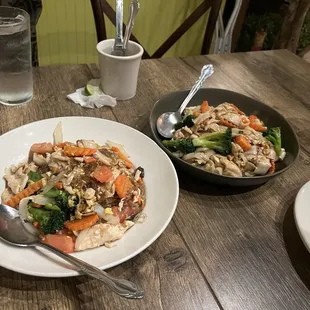 two plates of food on a table