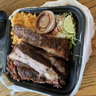 #3 Combo 4 ribs, salad, beans and rice