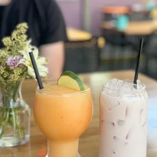 Spicy mango slushie and horchata