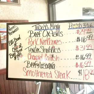 a menu for the restaurant