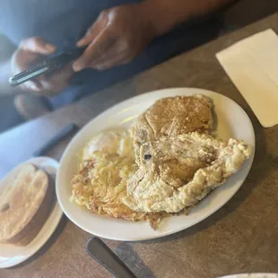 Pork chop breakfast plate