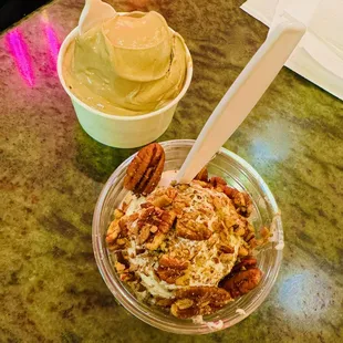 small chocolate and small butter pecan with added pecans